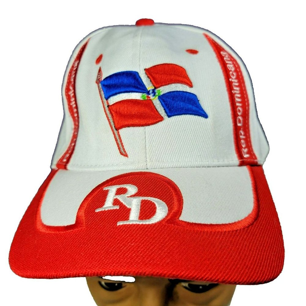 Dominican Republic Strap Back Hat Cap White Red Flag Embroidered
